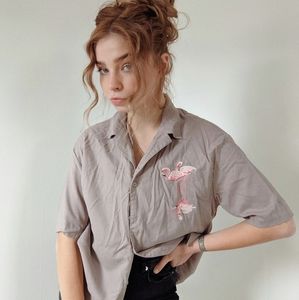 flamingo short-sleeved button-down
